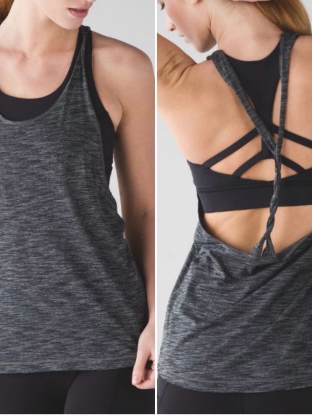 Like New! lululemon athletica Grey & Black Open-Back Twist Tank